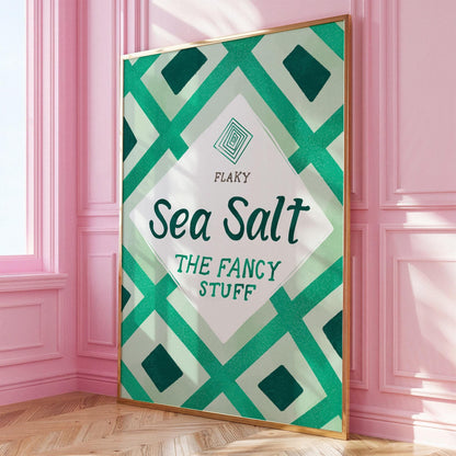 Maldon Sea Salt Print | Green Kitchen Decor | Retro Pantry Wall Art | Chef Gift