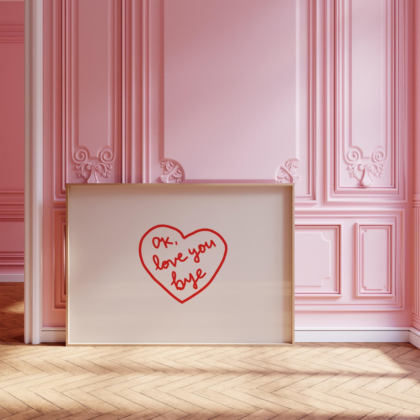Ok Love You Bye Print | Red Heart Wall Art | Trendy Entryway Decor for Living Room