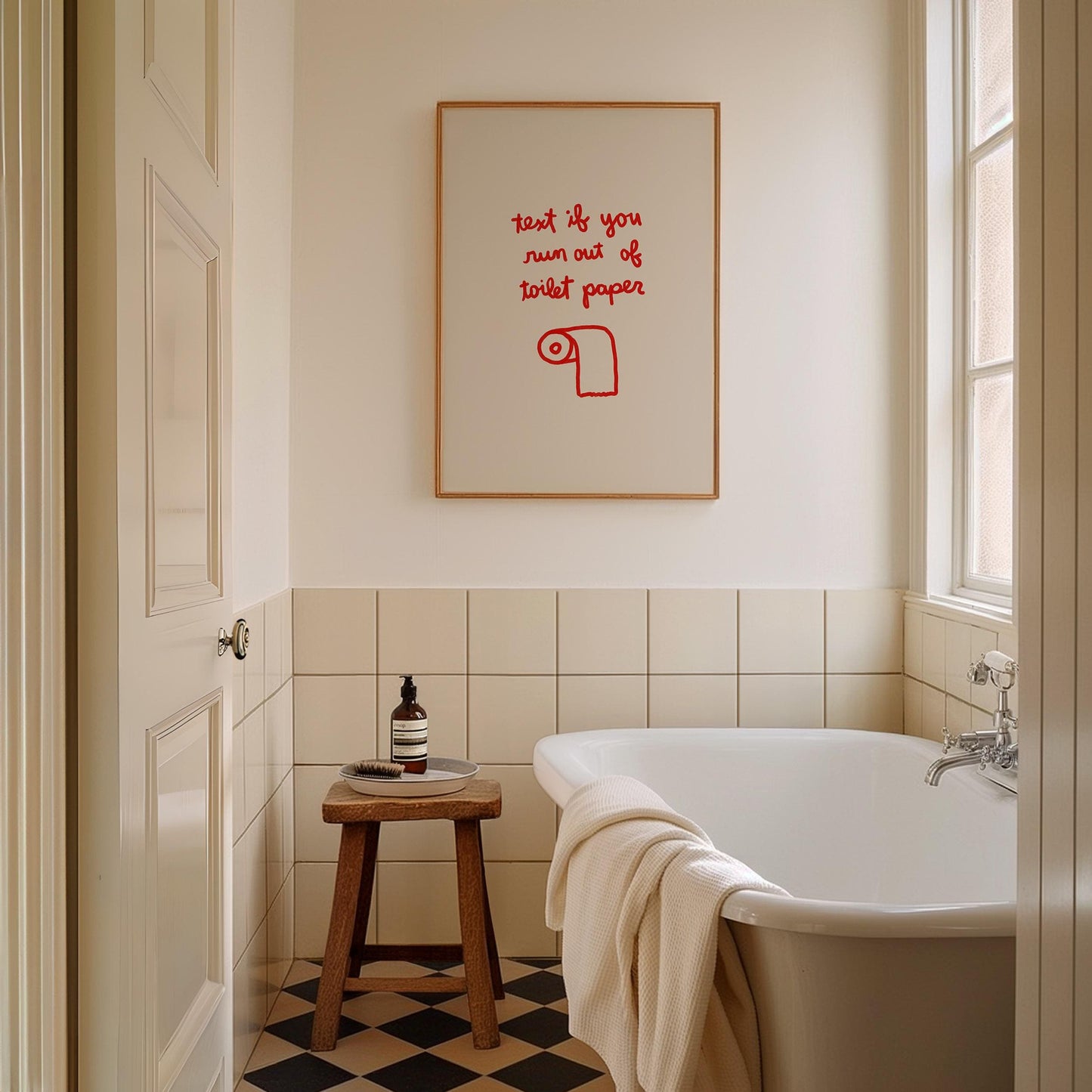 Red Text If You Need Toilet Paper Print | Funny Bathroom Wall Art | Playful Guest Powder Room Decor