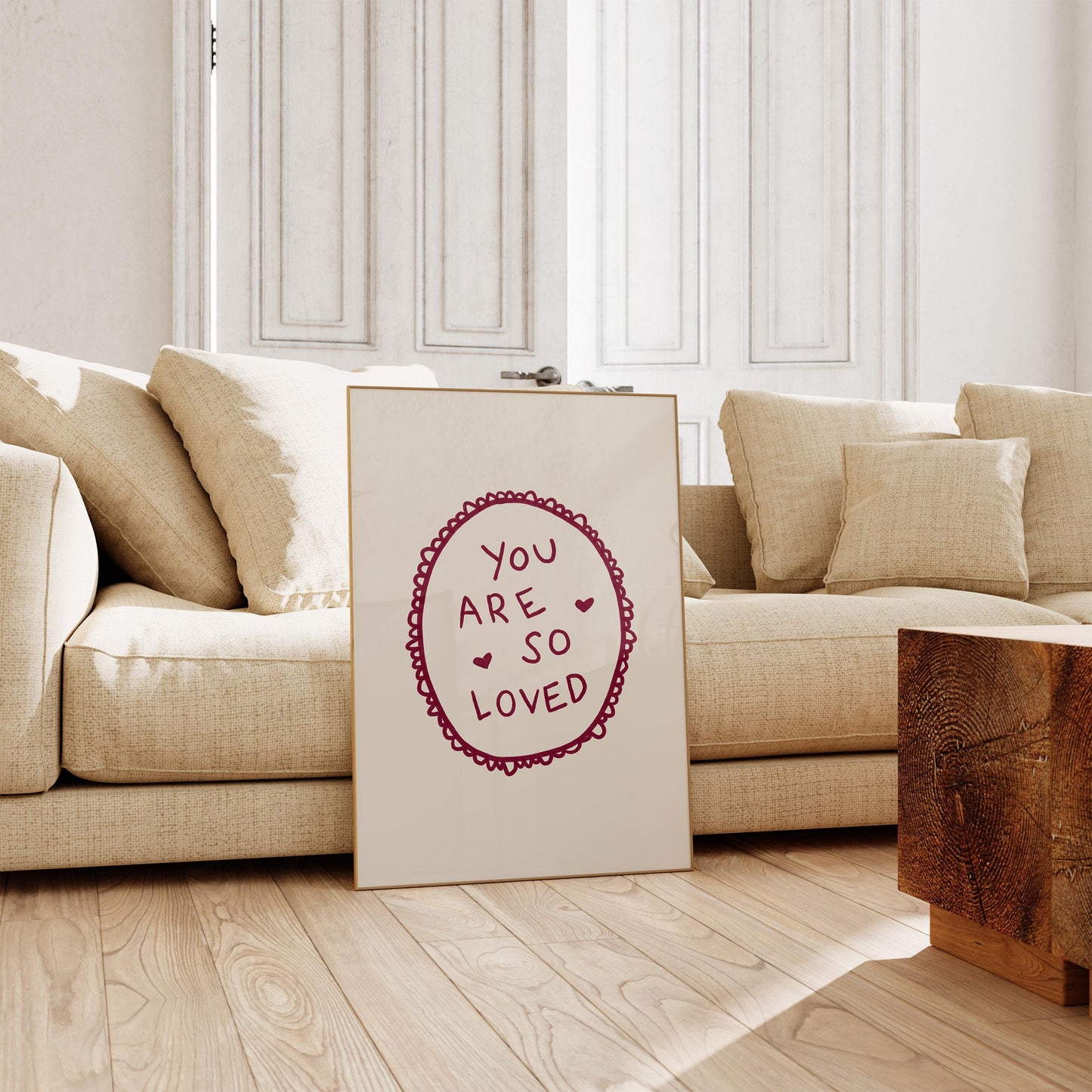 You Are So Loved Lace Print | Burgundy Boho Wall Art Quote | Kids Nursery Room Decor