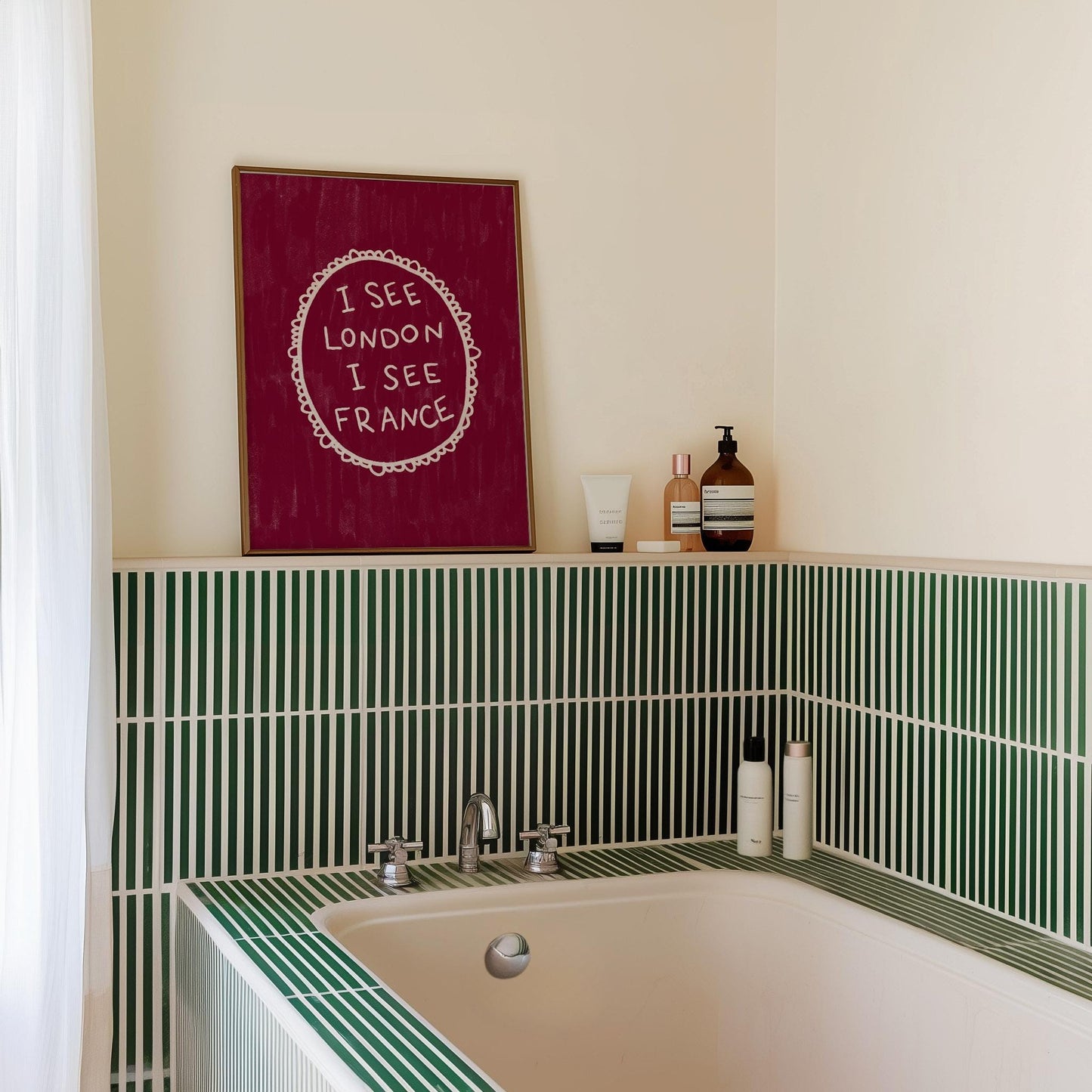 I See London I See France Burgundy Print | Funny Bathroom Wall Art Decor | Playful Cheeky Quote