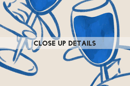 Cin Cin Cheers Print | Blue Wine Illustration | Modern Cocktail Art for Bar Cart Decor