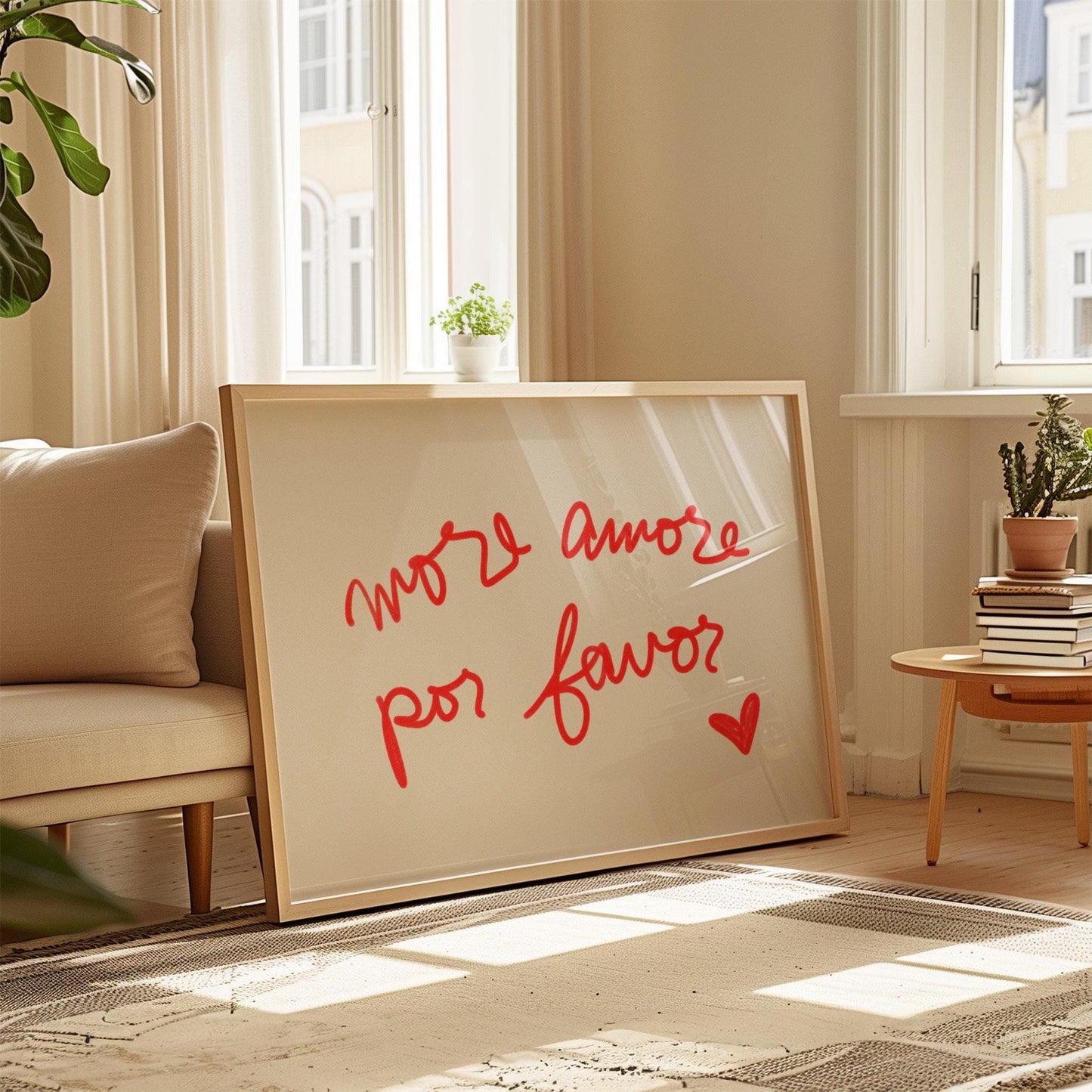 More Amore Por Favor Quote | Red Typography Wall Art | Cute Love Print | Modern Bedroom Decor