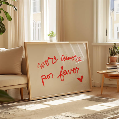 More Amore Por Favor Quote | Red Typography Wall Art | Cute Love Print | Modern Bedroom Decor