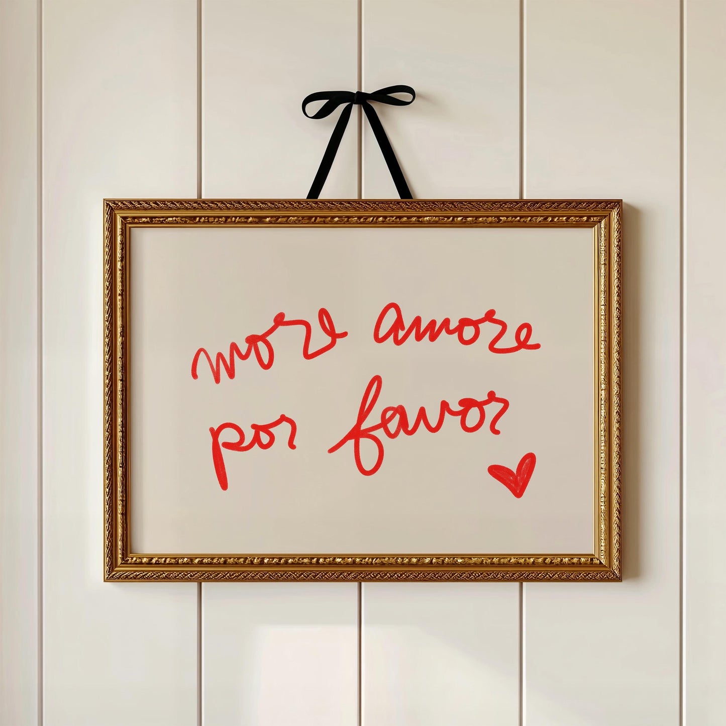 More Amore Por Favor Quote | Red Typography Wall Art | Cute Love Print | Modern Bedroom Decor
