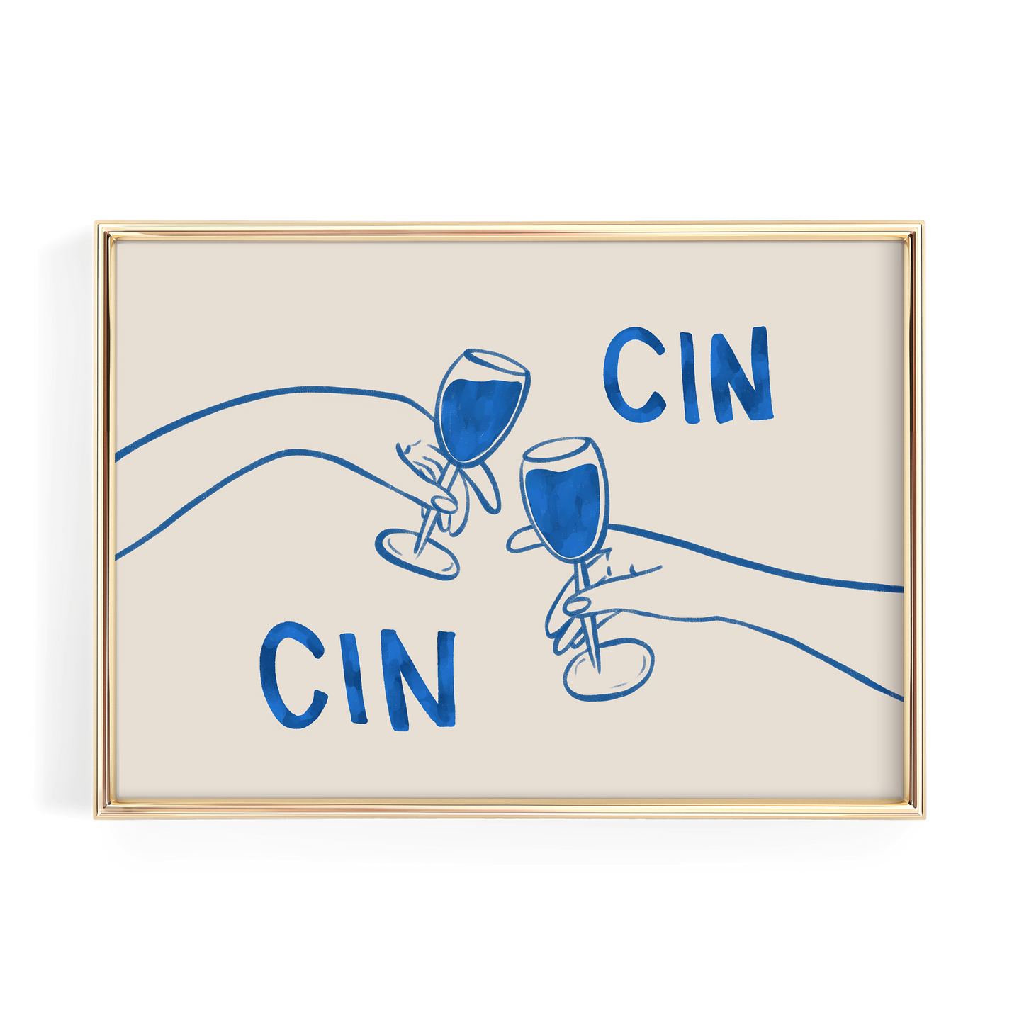 a pair of hands holding wine glasses and the text "CIN" written above them.