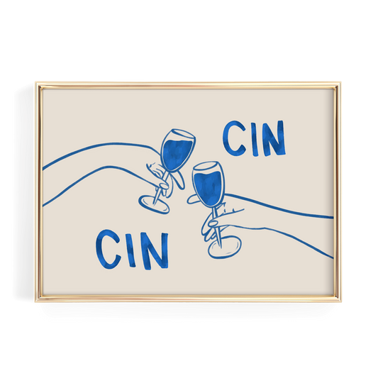 a pair of hands holding wine glasses and the text "CIN" written above them.