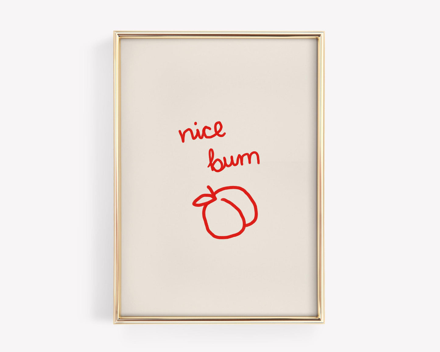 Cheeky Nice Bum Peach Print | Red Bathroom Wall Art | Funny Guest Bath Decor