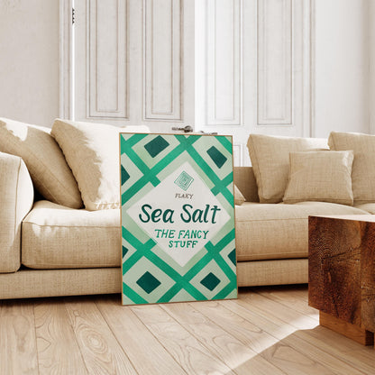 Maldon Sea Salt Print | Green Kitchen Decor | Retro Pantry Wall Art | Chef Gift