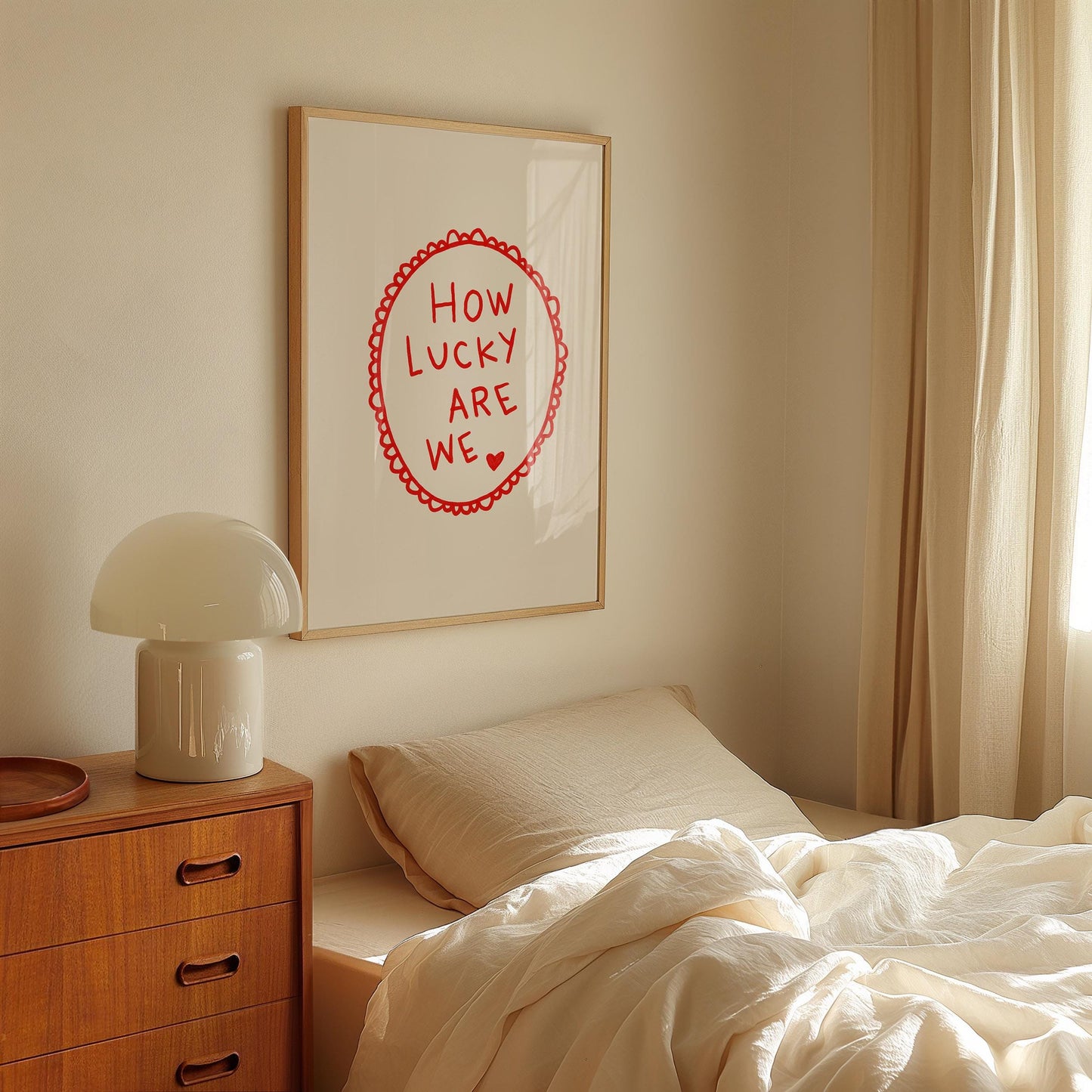 How Lucky Are We Quote Print | Romantic Wall Art | Red Bedroom Decor