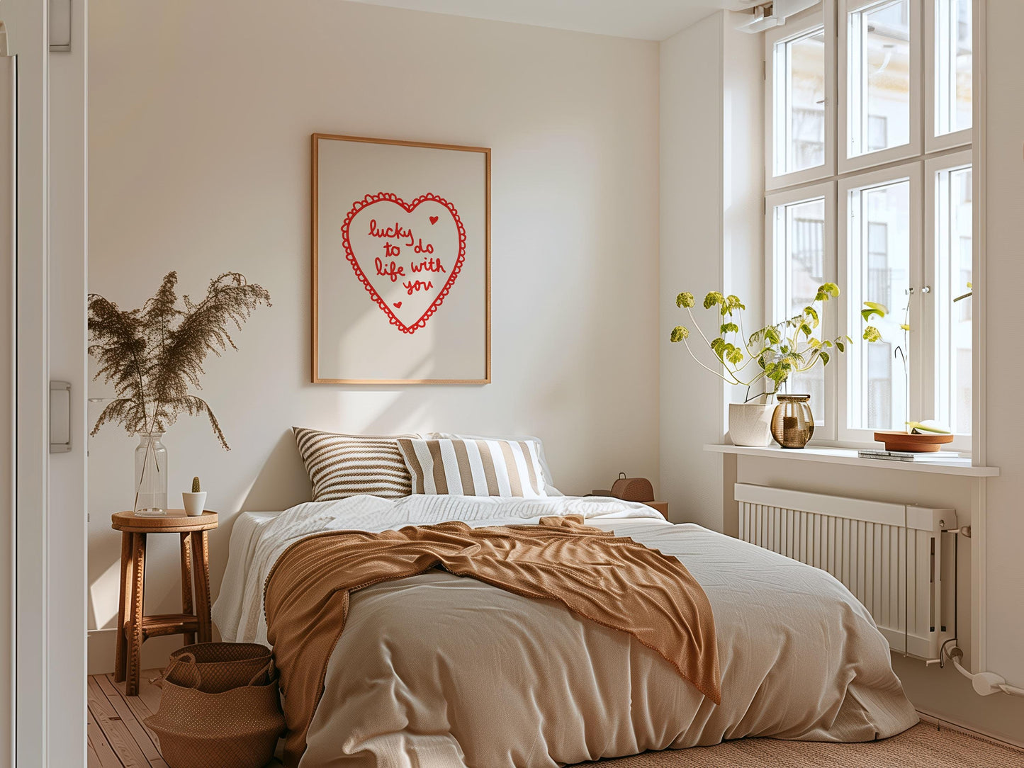 Lucky To Do Life With You Heart Print | Romantic Red Bedroom Art | Love Wall Art