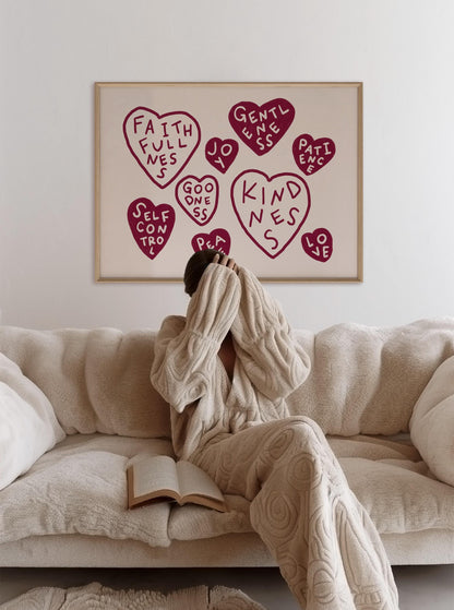 Fruits Of The Spirit Print | Burgundy Christian Wall Art | Faith Home Decor For Bedroom