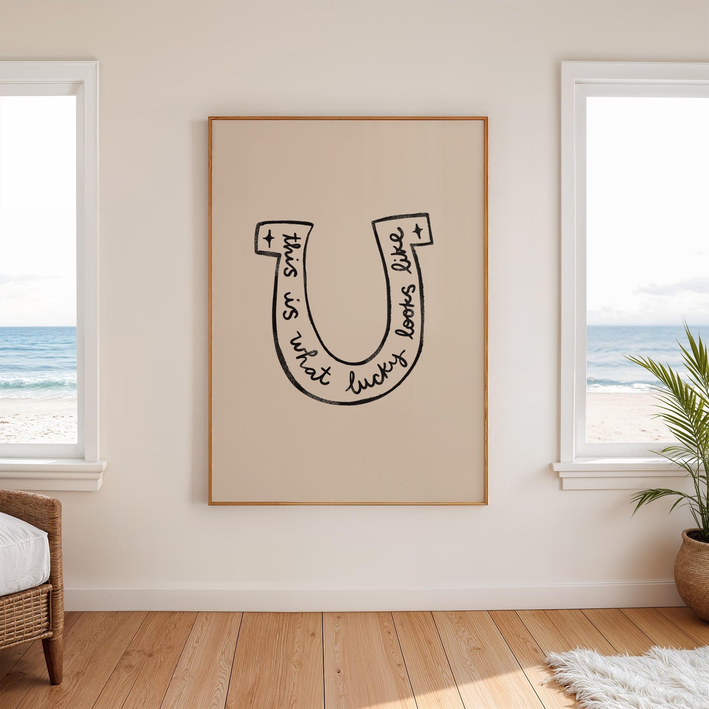 Lucky Wall Art | Horseshoe Decor | Neutral Home Decor | Positive Quote Print