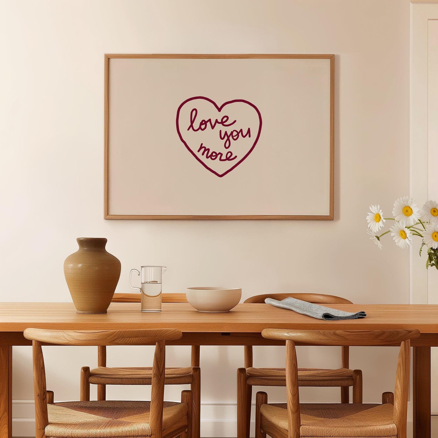 Love You More Wall Art | Burgundy Heart Print | Romantic Bedroom Decor