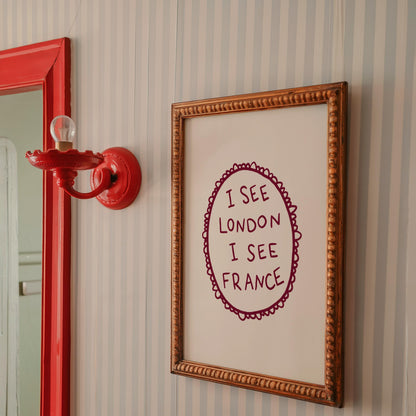 I See London I See France Print | Funny Bathroom Decor | Cheeky Wall Art | Burgundy