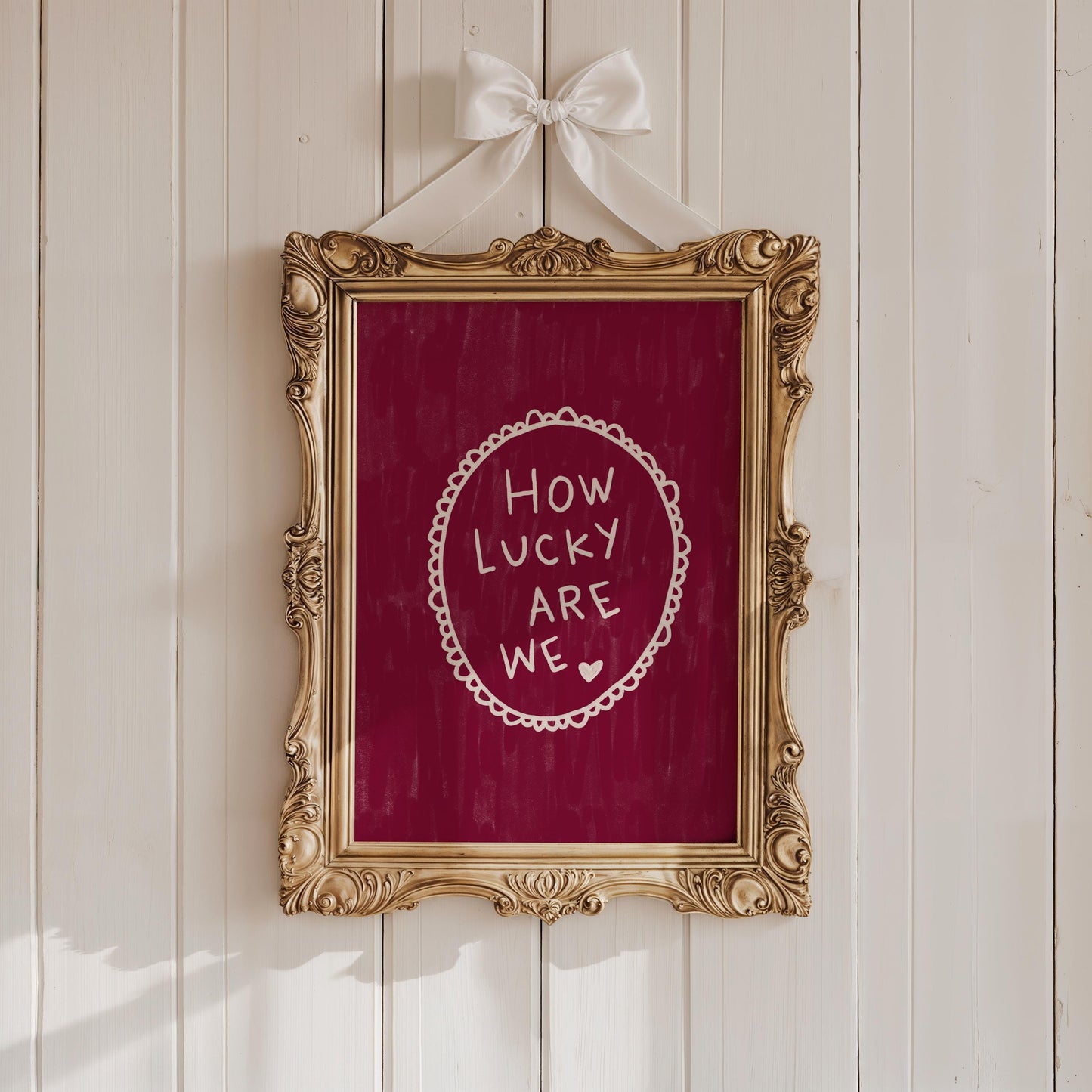 How Lucky Are We Quote Wall Art Print | Romantic Bedroom Decor | Burgundy