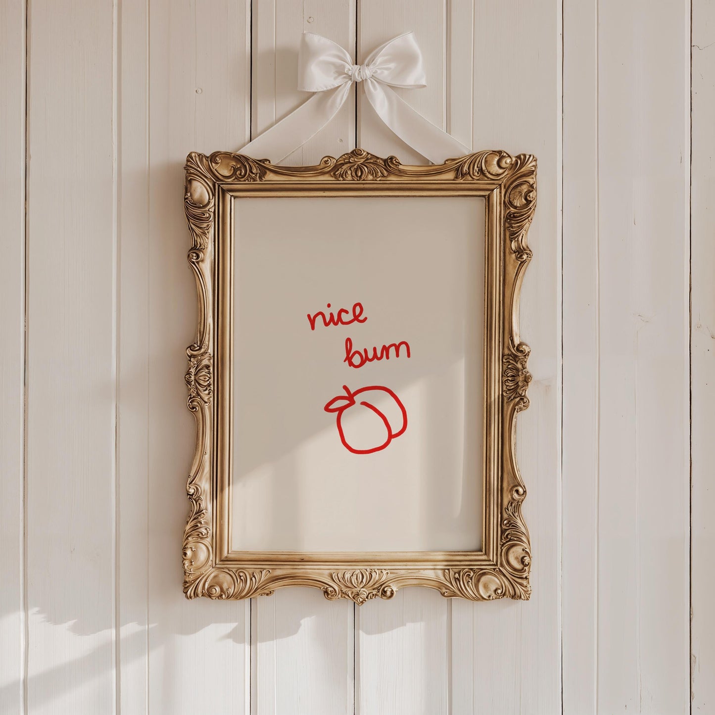 Cheeky Nice Bum Peach Print | Red Bathroom Wall Art | Funny Guest Bath Decor