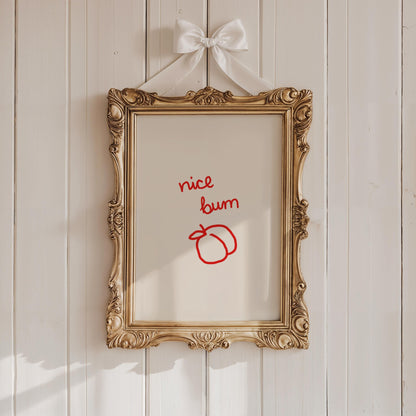 Cheeky Nice Bum Peach Print | Red Bathroom Wall Art | Funny Guest Bath Decor