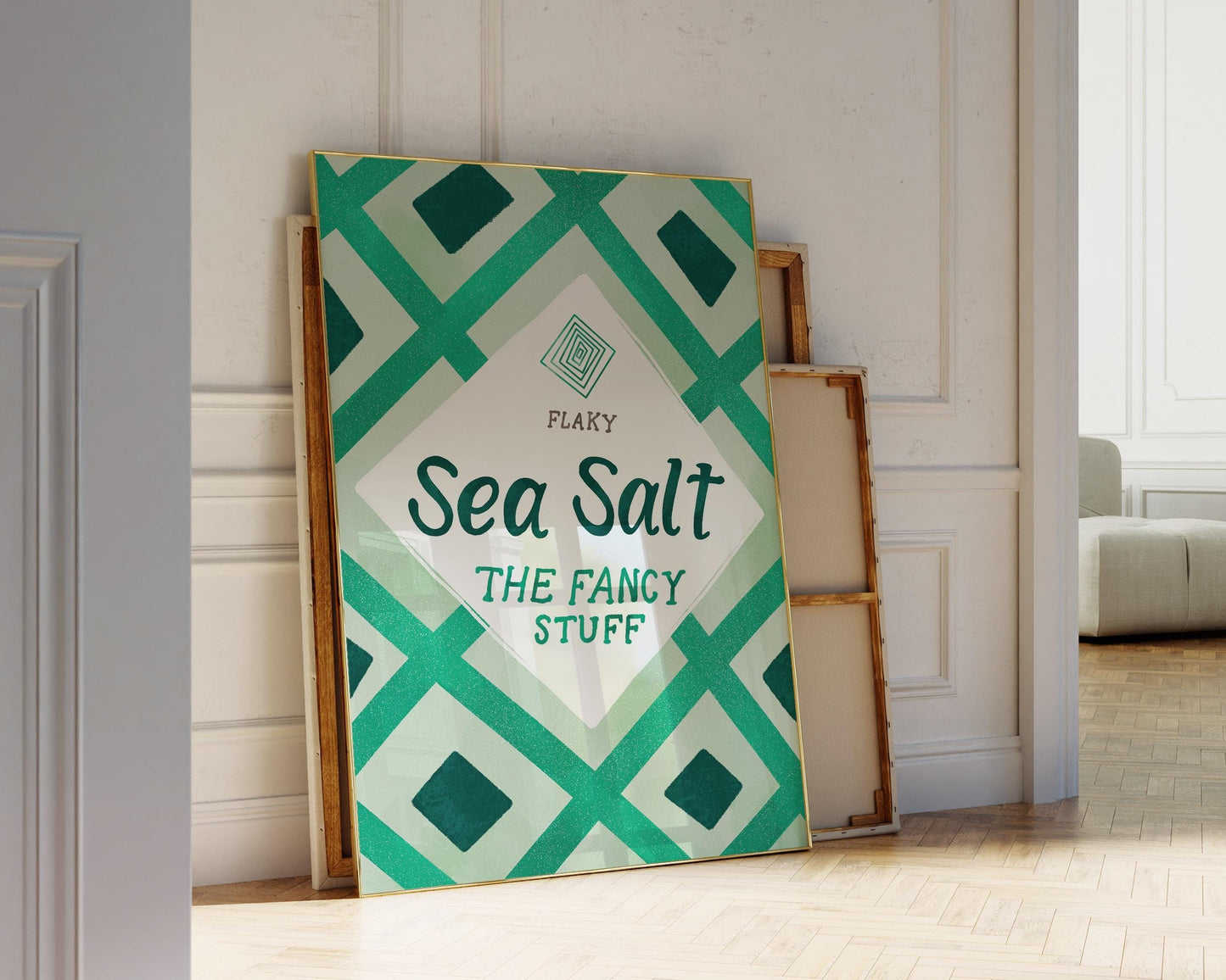 Maldon Sea Salt Print | Green Kitchen Decor | Retro Pantry Wall Art | Chef Gift