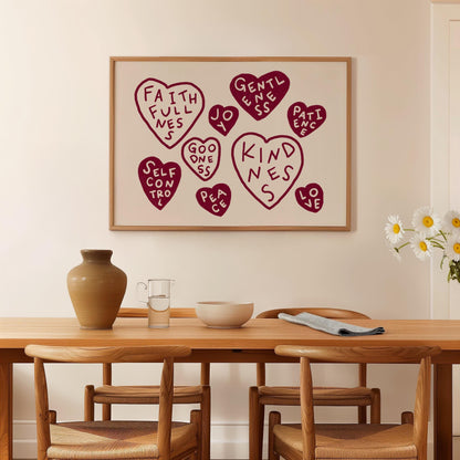 Fruits Of The Spirit Print | Burgundy Christian Wall Art | Faith Home Decor For Bedroom