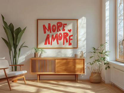 More Amore Wall Art | Red Typography Print | Romantic Bedroom Art