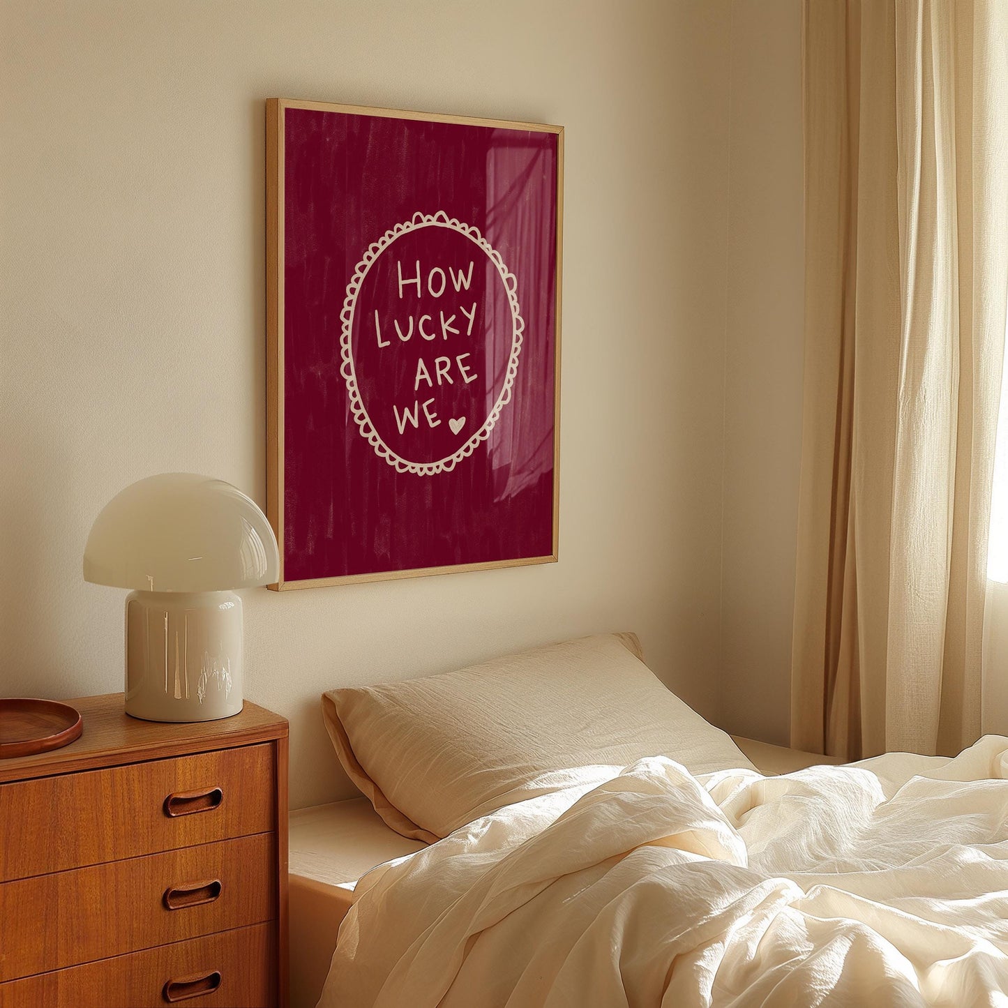 How Lucky Are We Quote Wall Art Print | Romantic Bedroom Decor | Burgundy