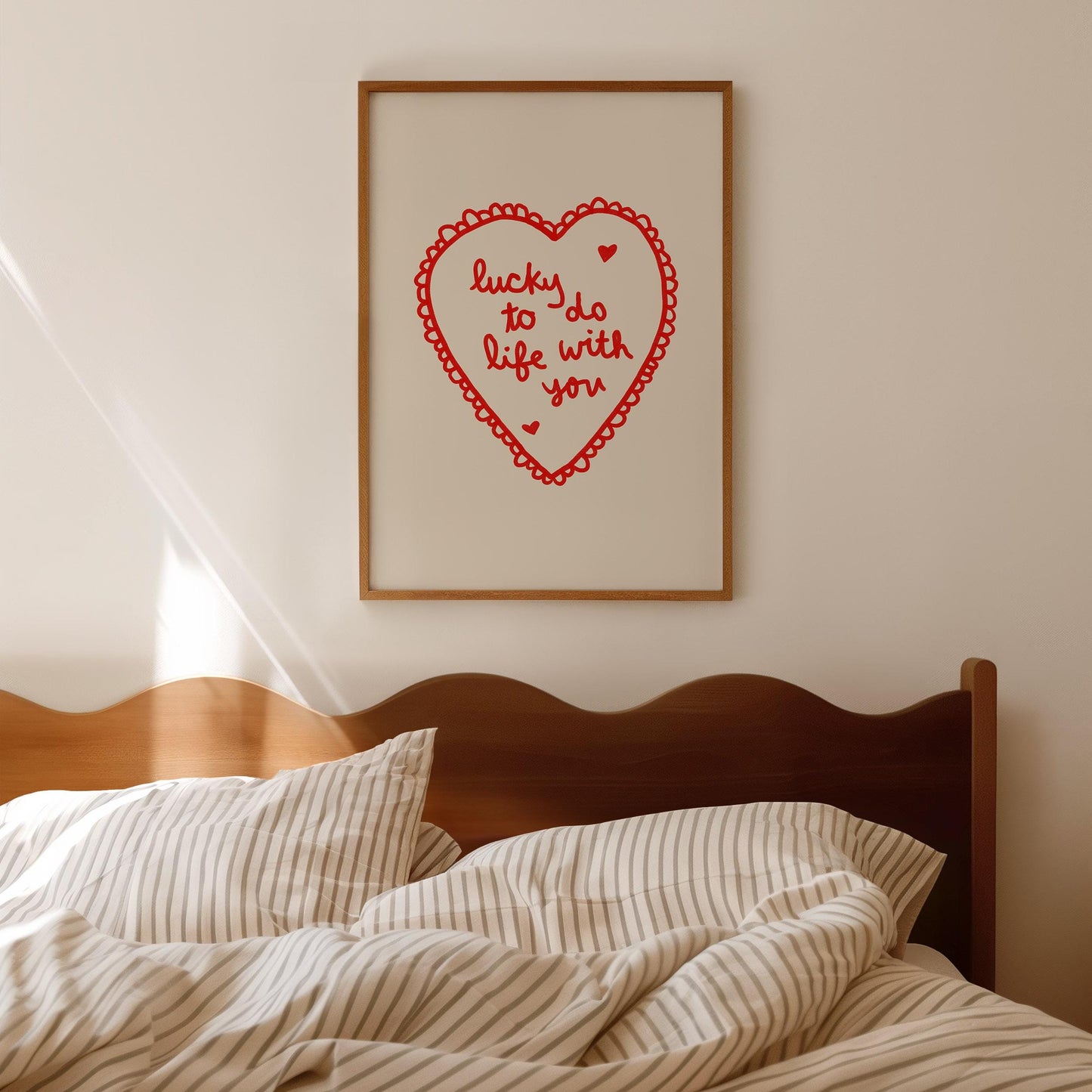 Lucky To Do Life With You Heart Print | Romantic Red Bedroom Art | Love Wall Art