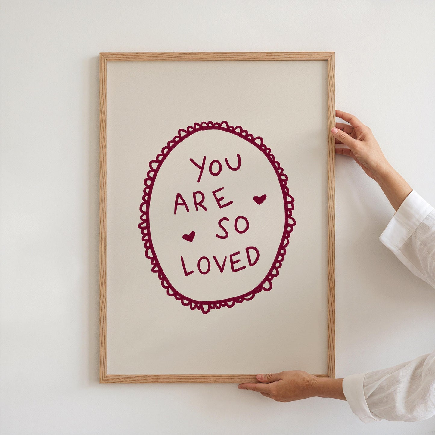 You Are So Loved Lace Print | Burgundy Boho Wall Art Quote | Kids Nursery Room Decor