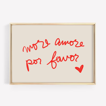 More Amore Por Favor Quote | Red Typography Wall Art | Cute Love Print | Modern Bedroom Decor