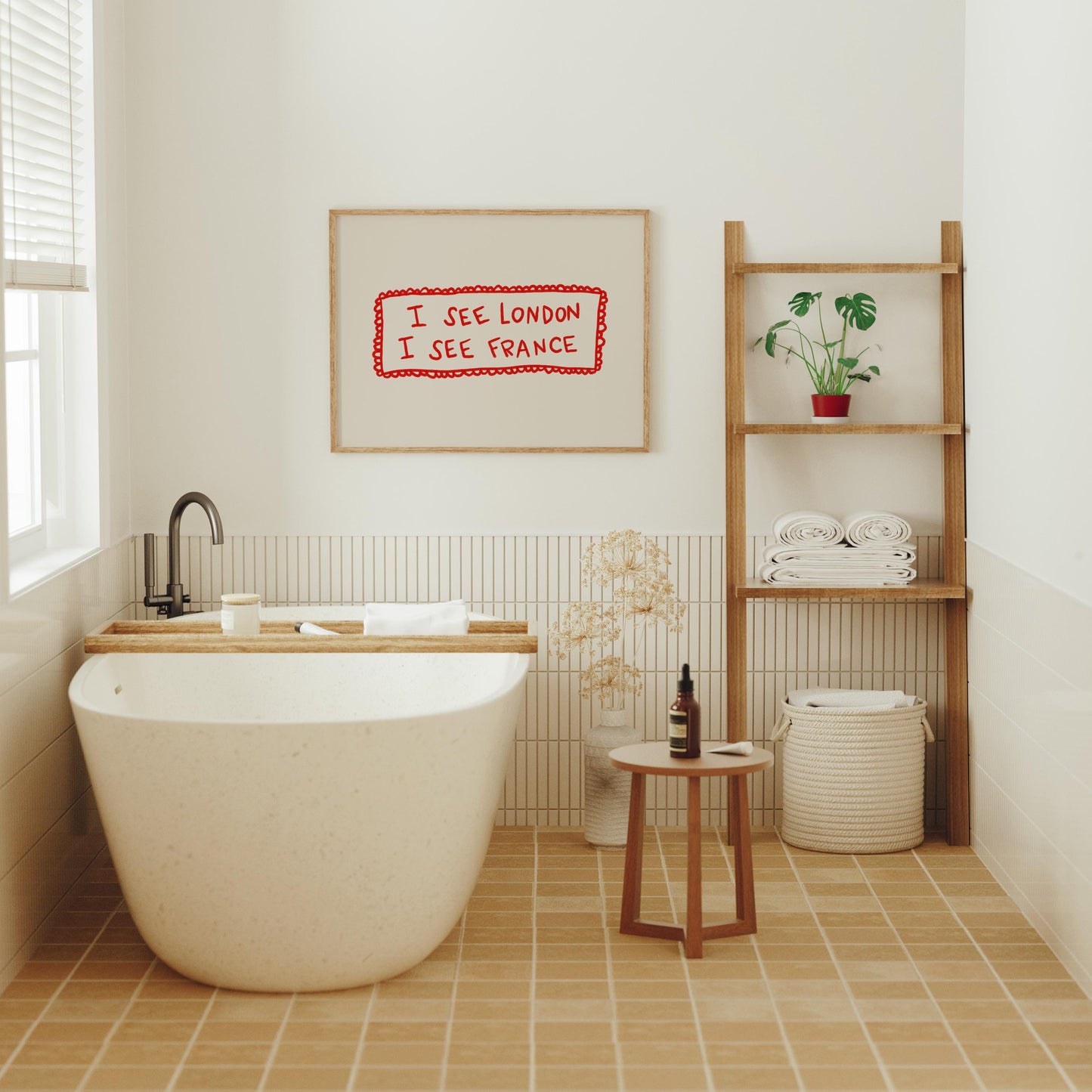 I See London I See France Print | Cheeky Bathroom Wall Art | Red Quote | Playful Decor