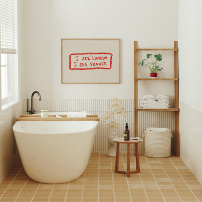 I See London I See France Print | Cheeky Bathroom Wall Art | Red Quote | Playful Decor