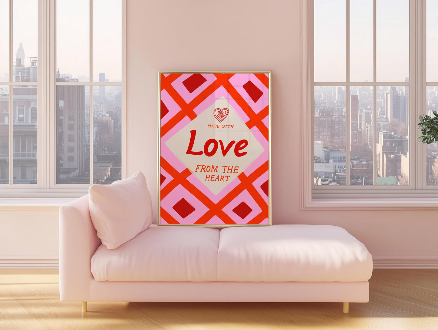 Kitchen Wall Art | Made With Love From The Heart | Pink Retro Kitchen Print