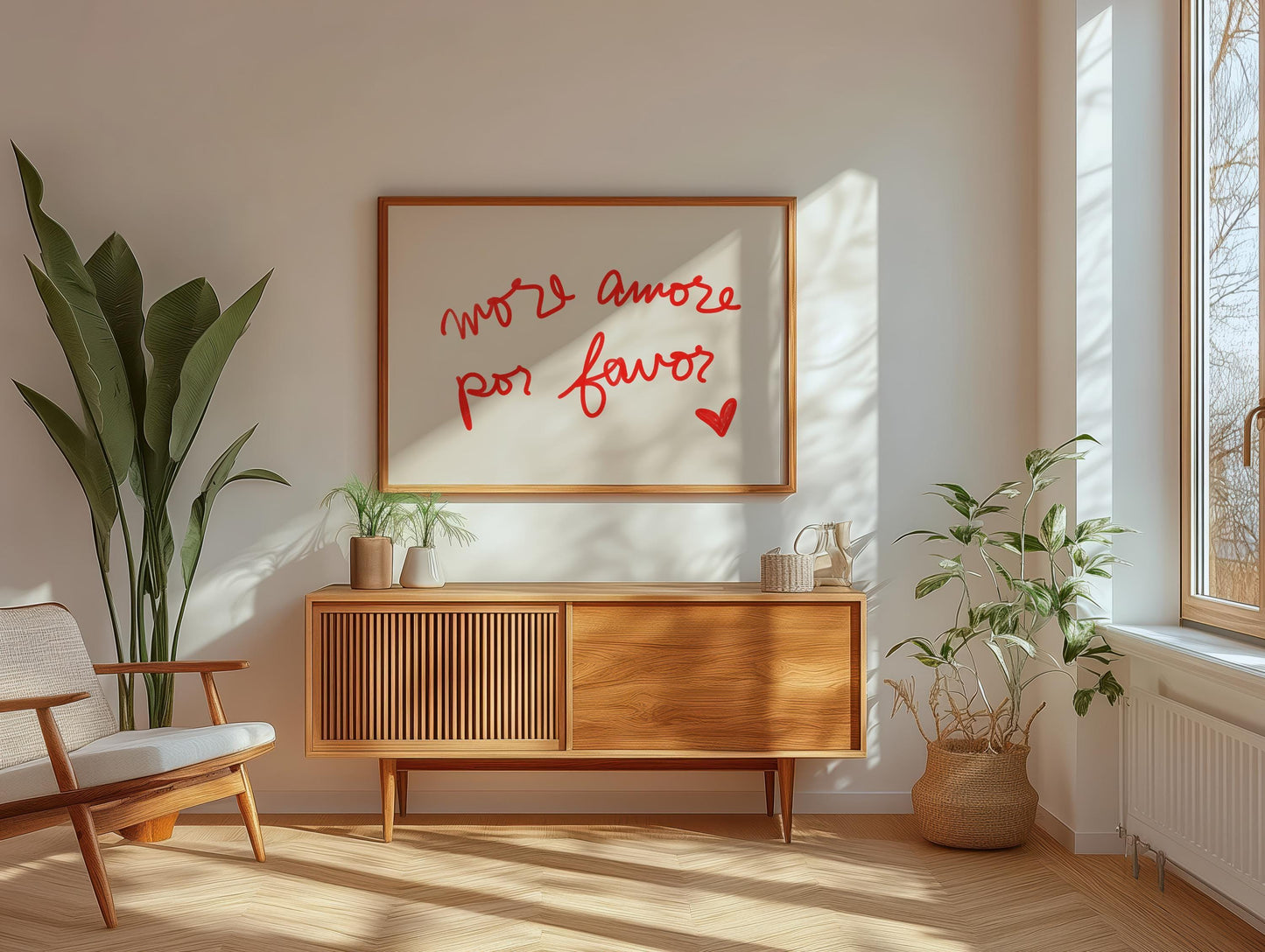 More Amore Por Favor Quote | Red Typography Wall Art | Cute Love Print | Modern Bedroom Decor