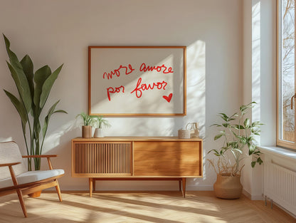 More Amore Por Favor Quote | Red Typography Wall Art | Cute Love Print | Modern Bedroom Decor