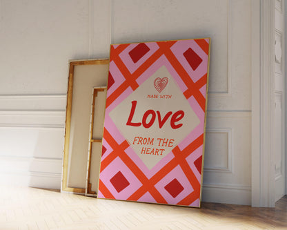 Kitchen Wall Art | Made With Love From The Heart | Pink Retro Kitchen Print