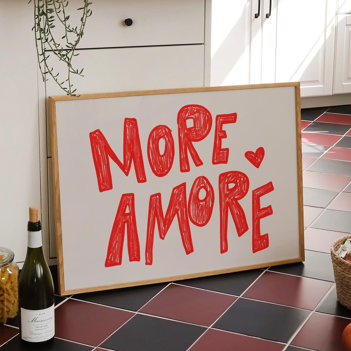 More Amore Wall Art | Red Typography Print | Romantic Bedroom Art