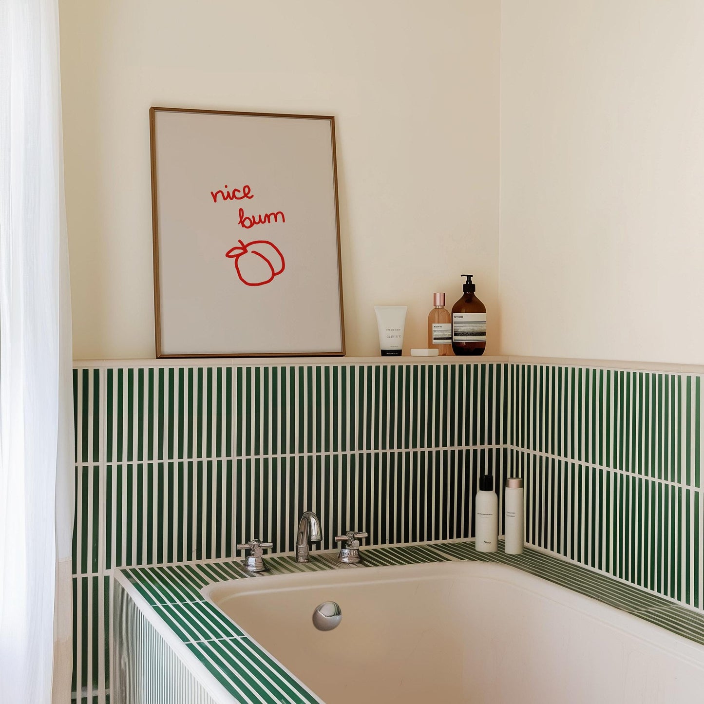 Cheeky Nice Bum Peach Print | Red Bathroom Wall Art | Funny Guest Bath Decor