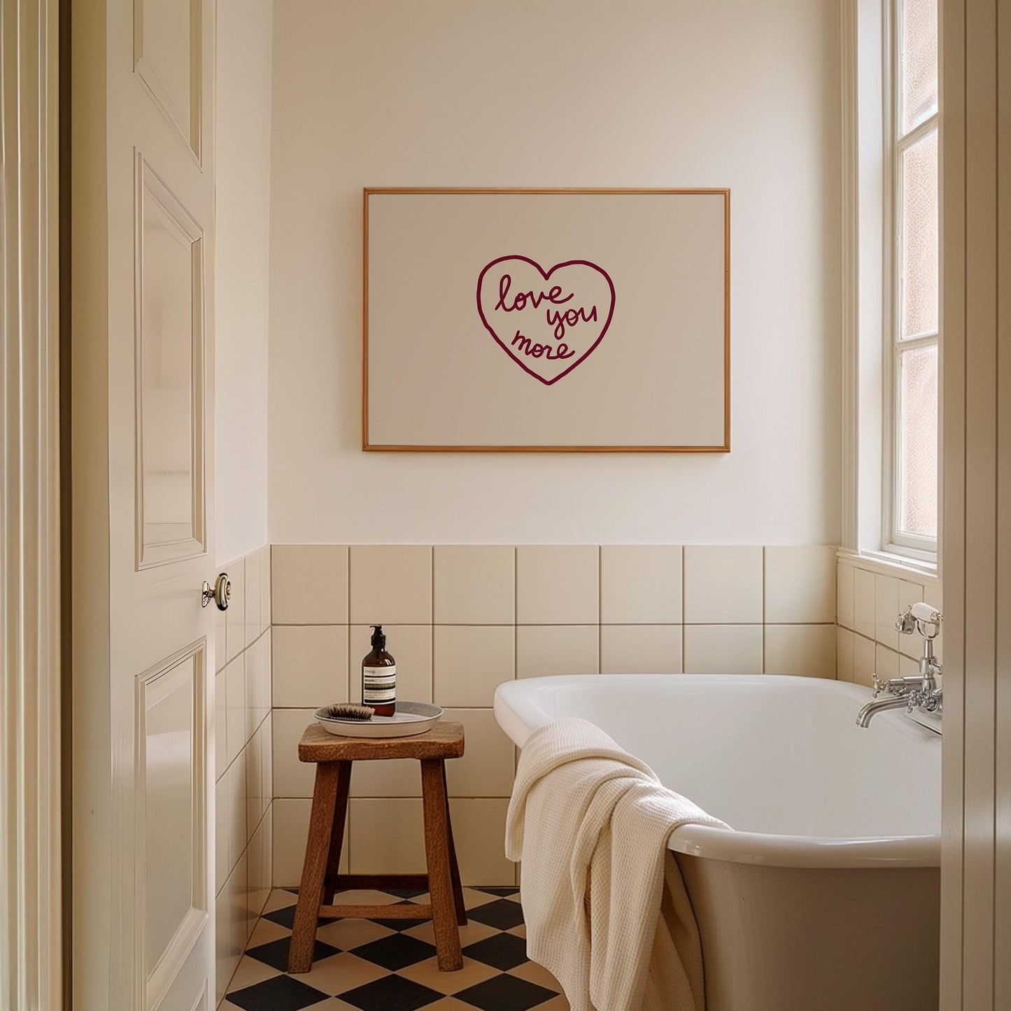 Love You More Wall Art | Burgundy Heart Print | Romantic Bedroom Decor