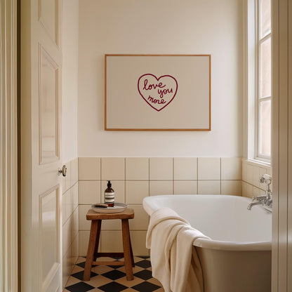Love You More Wall Art | Burgundy Heart Print | Romantic Bedroom Decor