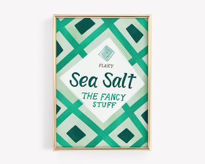 Maldon Sea Salt Print | Green Kitchen Decor | Retro Pantry Wall Art | Chef Gift
