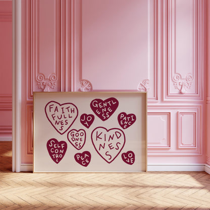 Fruits Of The Spirit Print | Burgundy Christian Wall Art | Faith Home Decor For Bedroom