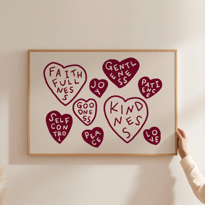 Fruits Of The Spirit Print | Burgundy Christian Wall Art | Faith Home Decor For Bedroom