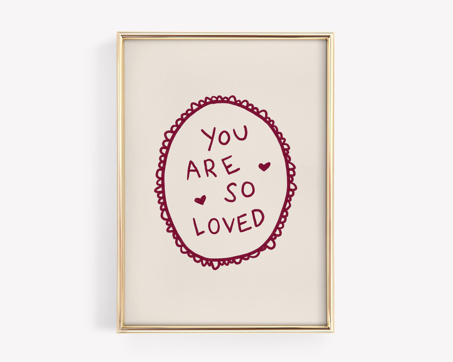 You Are So Loved Lace Print | Burgundy Boho Wall Art Quote | Kids Nursery Room Decor