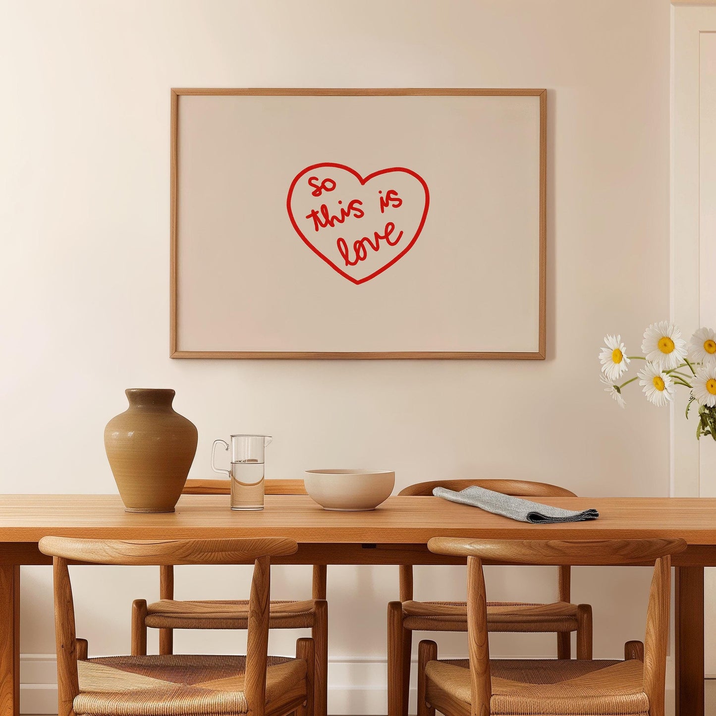 So This Is Love Red Heart Print | Romantic Wall Art | Love Quote Print for Bedroom Decor