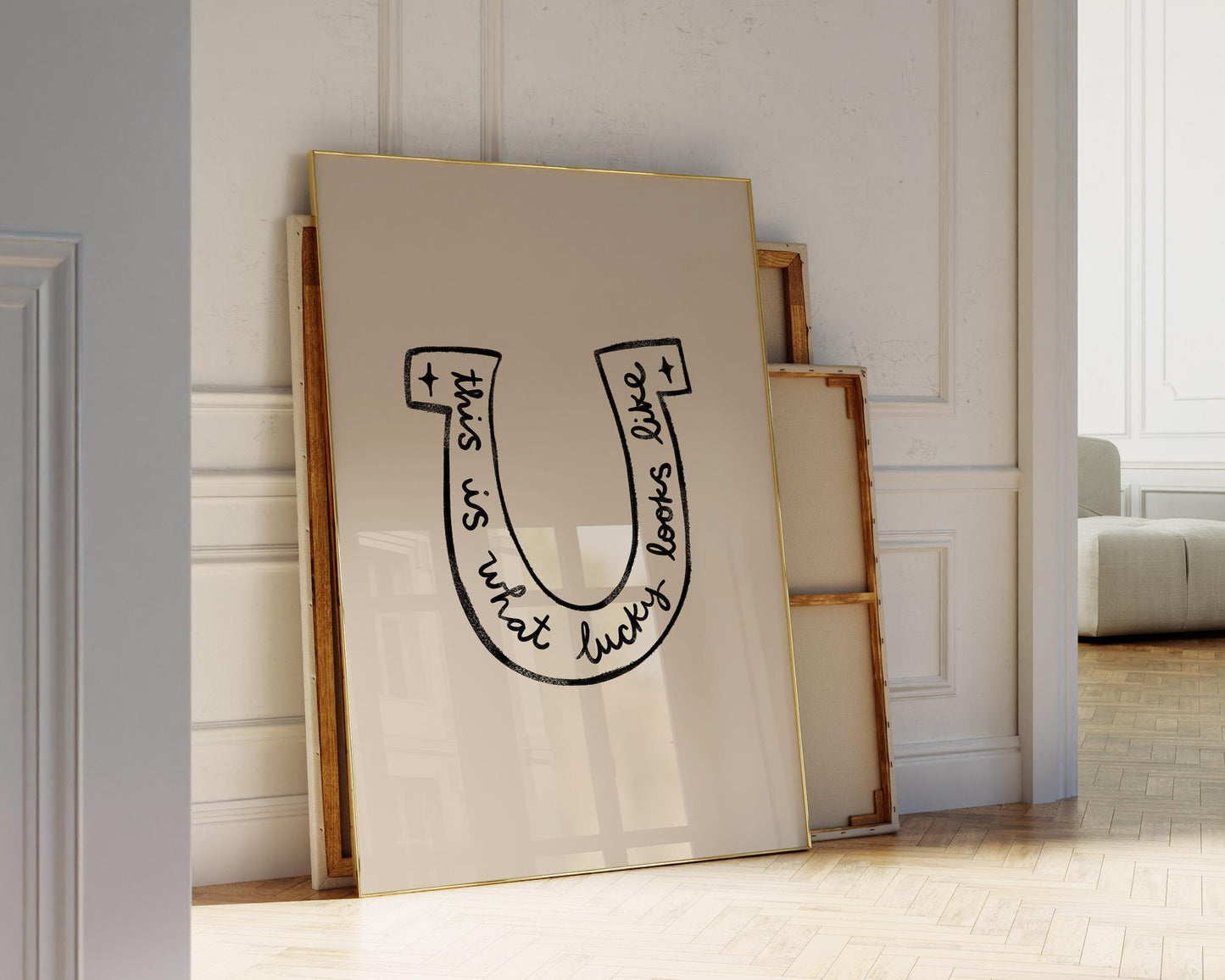 Lucky Wall Art | Horseshoe Decor | Neutral Home Decor | Positive Quote Print