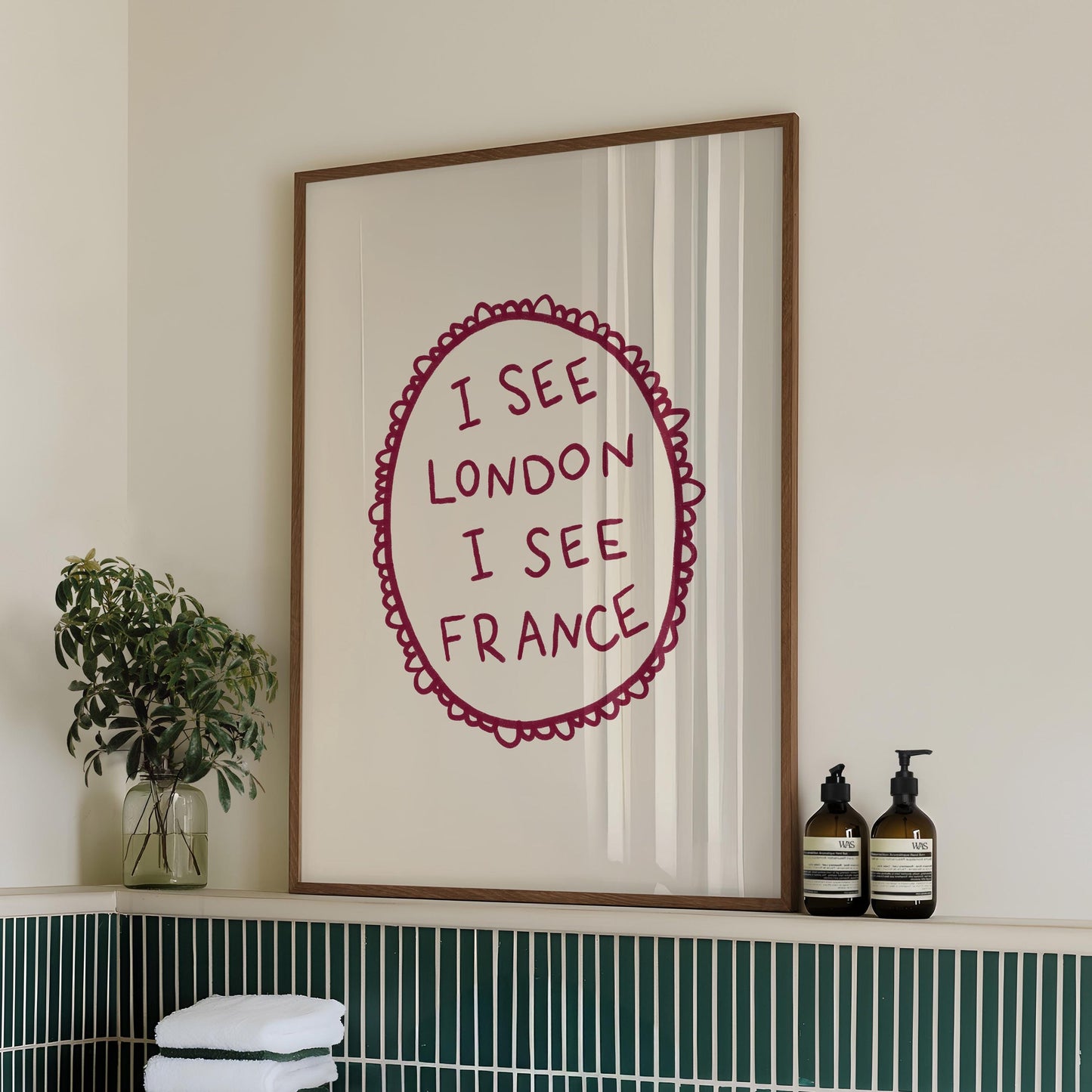 I See London I See France Print | Funny Bathroom Decor | Cheeky Wall Art | Burgundy