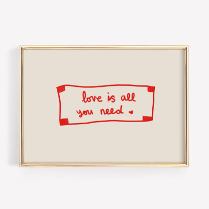 Love Is All You Need Print | Red Fortune Cookie Art | Cozy Living Room Decor