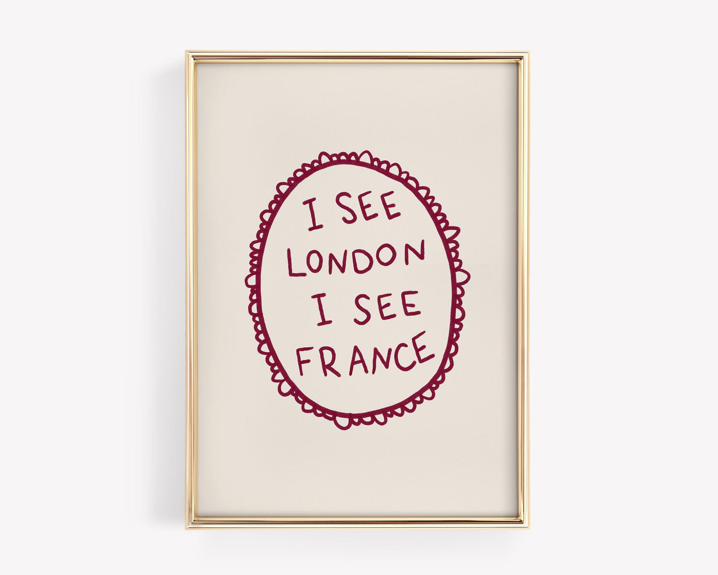 I See London I See France Print | Funny Bathroom Decor | Cheeky Wall Art | Burgundy