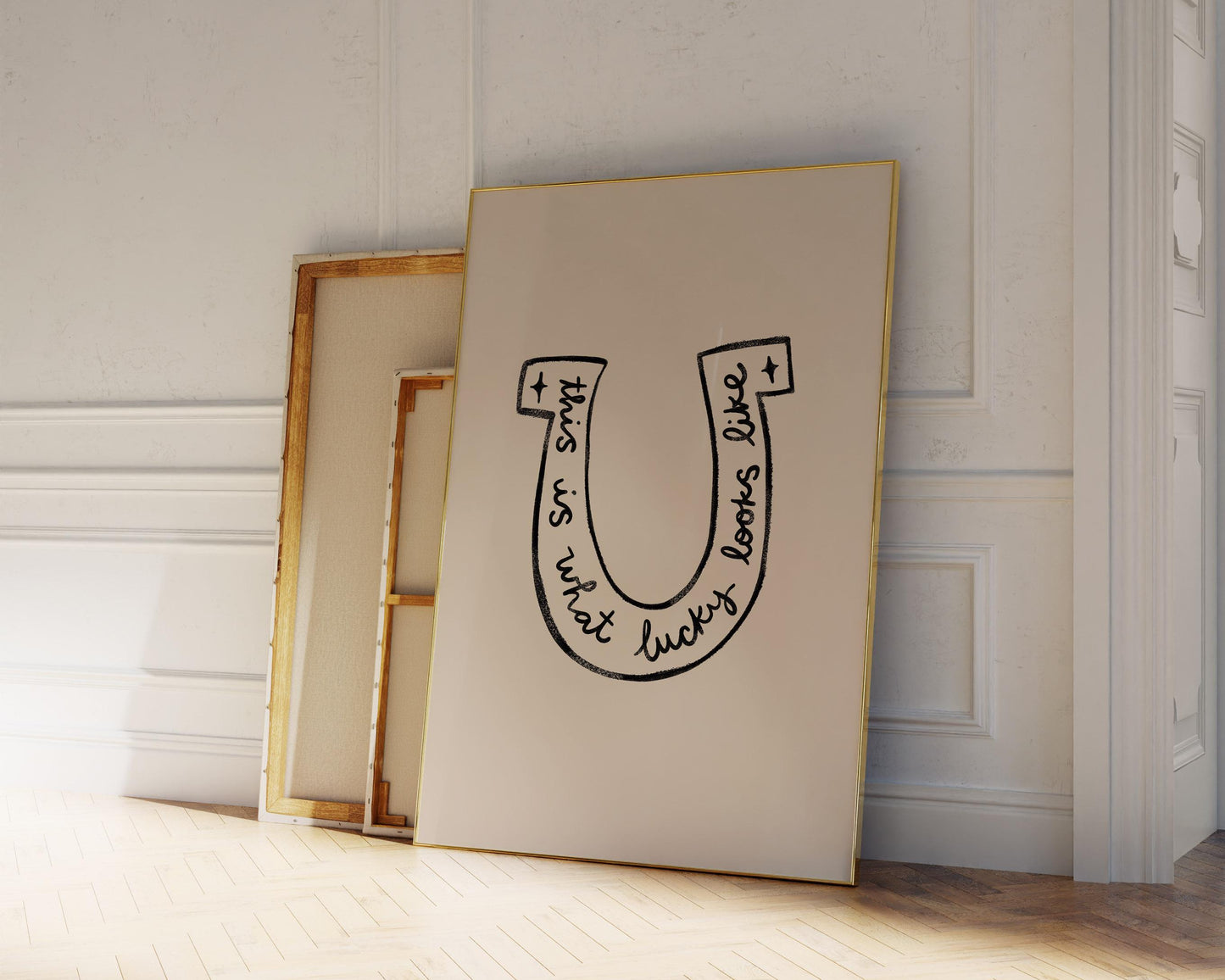 Lucky Wall Art | Horseshoe Decor | Neutral Home Decor | Positive Quote Print