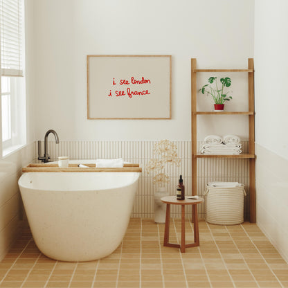 I See London I See France Print | Red Bathroom Wall Art | Cheeky Powder Room Decor